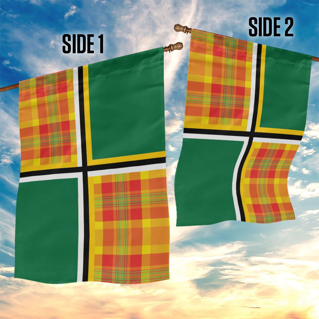 Dominica Creole Day Garden Flag Coat Of Arms Madras Plaid Pattern
