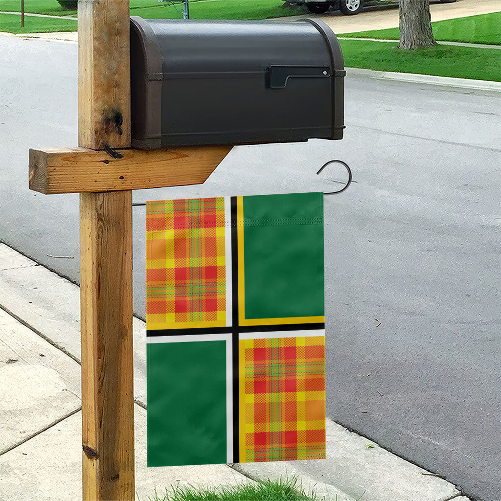 Dominica Creole Day Garden Flag Coat Of Arms Madras Plaid Pattern
