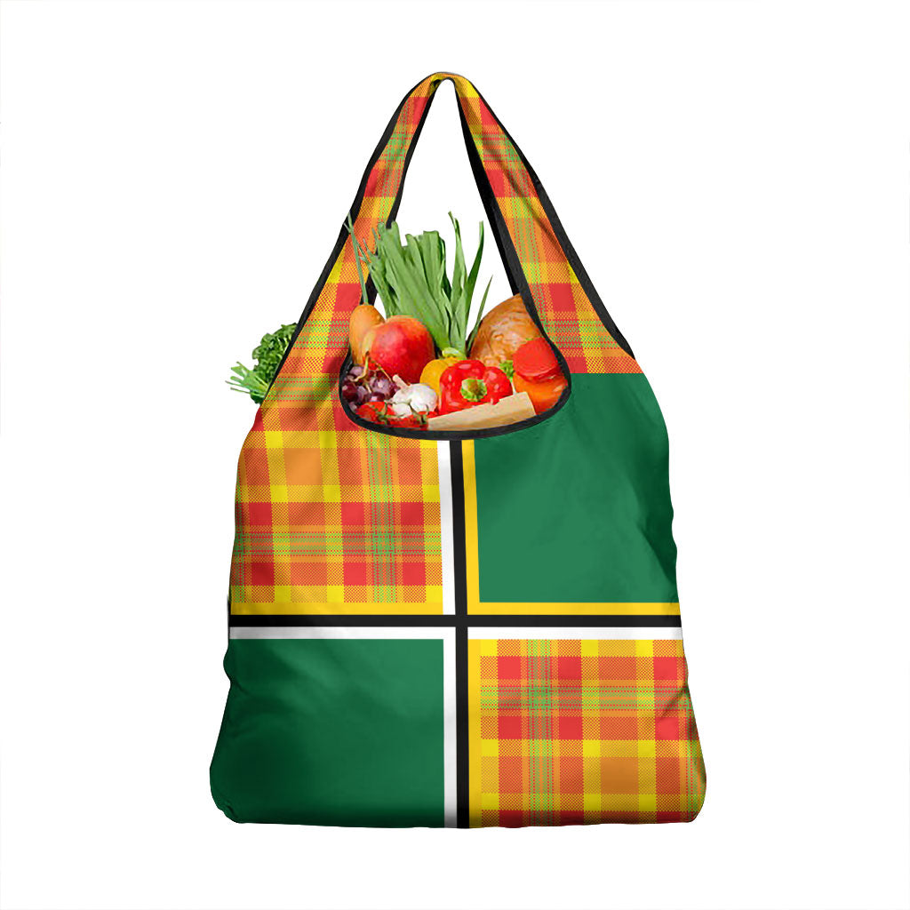 Dominica Creole Day Grocery Bag Coat Of Arms Madras Plaid Pattern