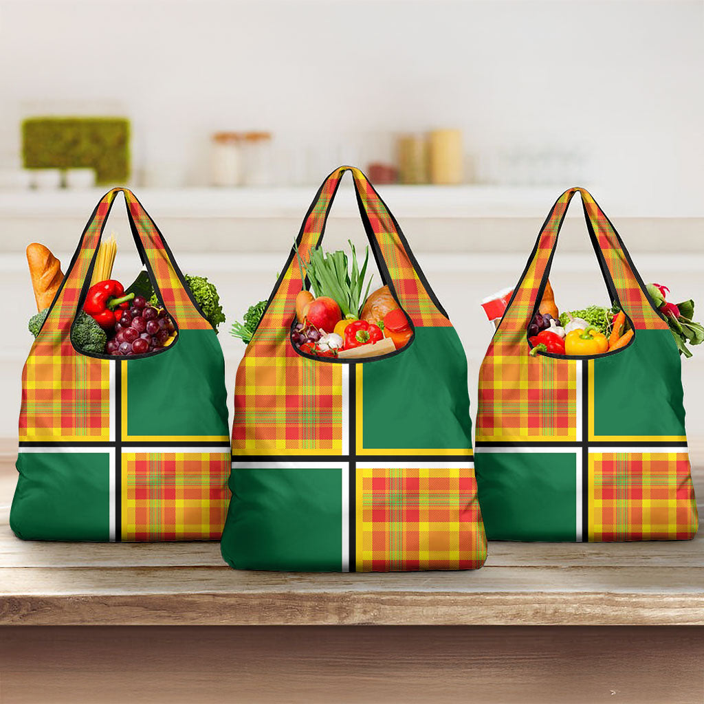 Dominica Creole Day Grocery Bag Coat Of Arms Madras Plaid Pattern