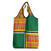 Dominica Creole Day Grocery Bag Coat Of Arms Madras Plaid Pattern