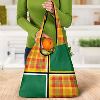 Dominica Creole Day Grocery Bag Coat Of Arms Madras Plaid Pattern