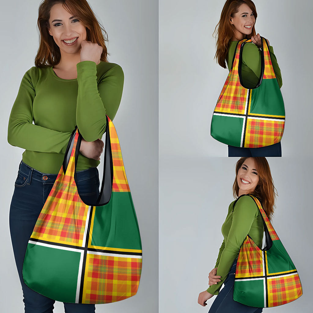 Dominica Creole Day Grocery Bag Coat Of Arms Madras Plaid Pattern