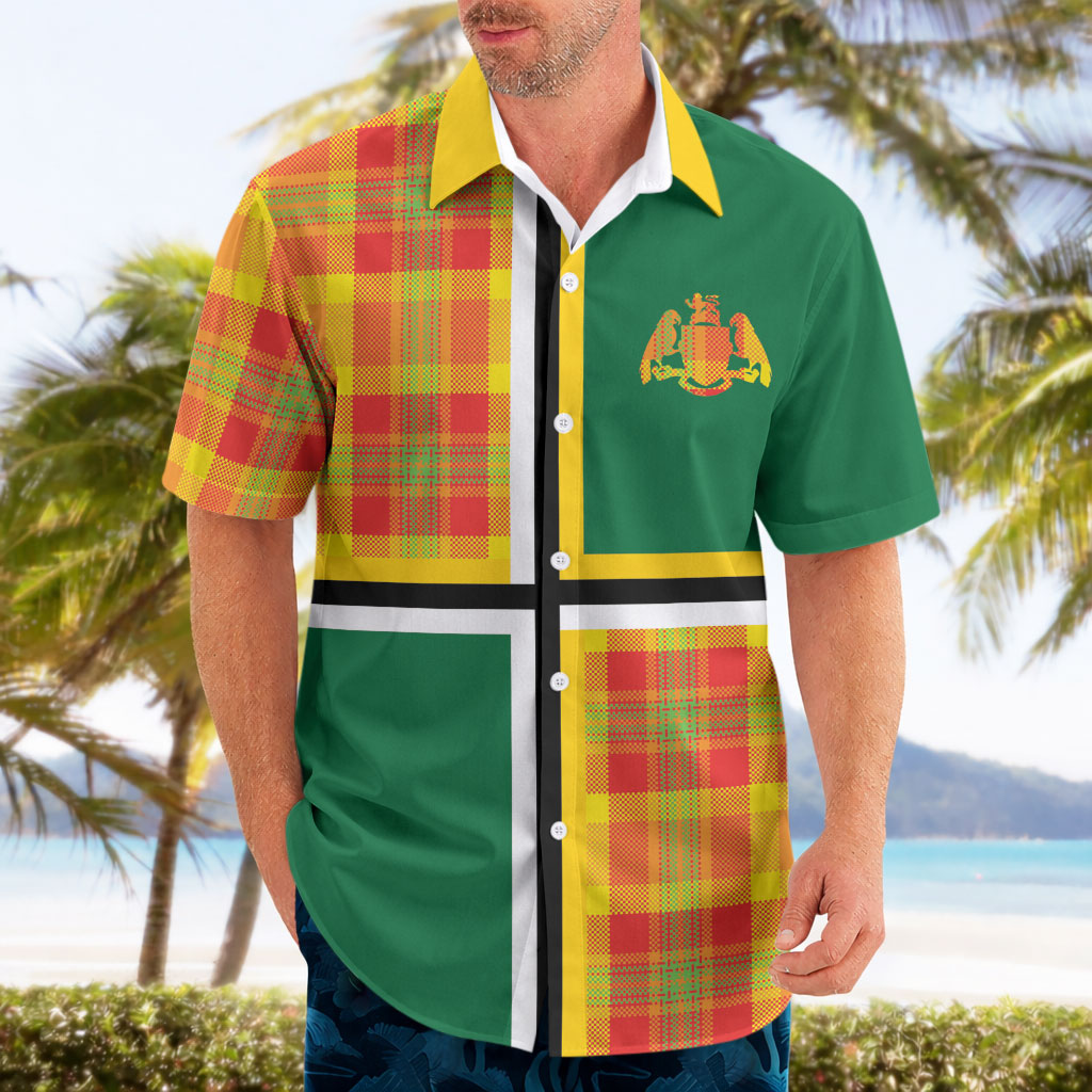 Dominica Creole Day Hawaiian Shirt Coat Of Arms Madras Plaid Pattern