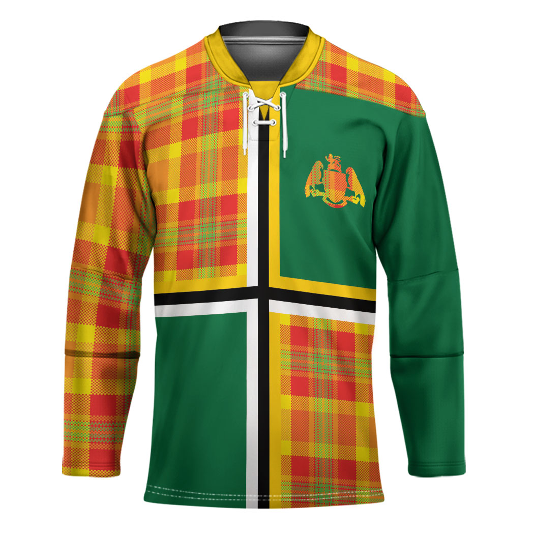 Dominica Creole Day Hockey Jersey Coat Of Arms Madras Plaid Pattern