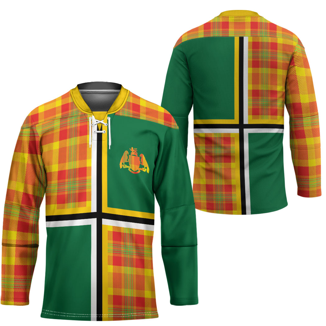 Dominica Creole Day Hockey Jersey Coat Of Arms Madras Plaid Pattern