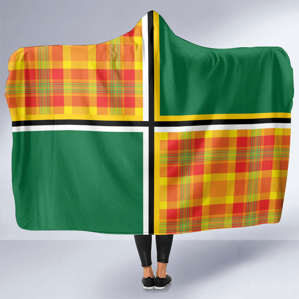 Dominica Creole Day Hooded Blanket Coat Of Arms Madras Plaid Pattern