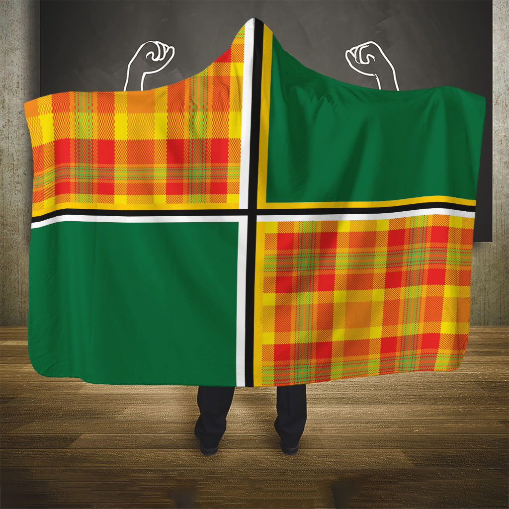 Dominica Creole Day Hooded Blanket Coat Of Arms Madras Plaid Pattern