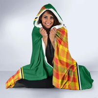 Dominica Creole Day Hooded Blanket Coat Of Arms Madras Plaid Pattern