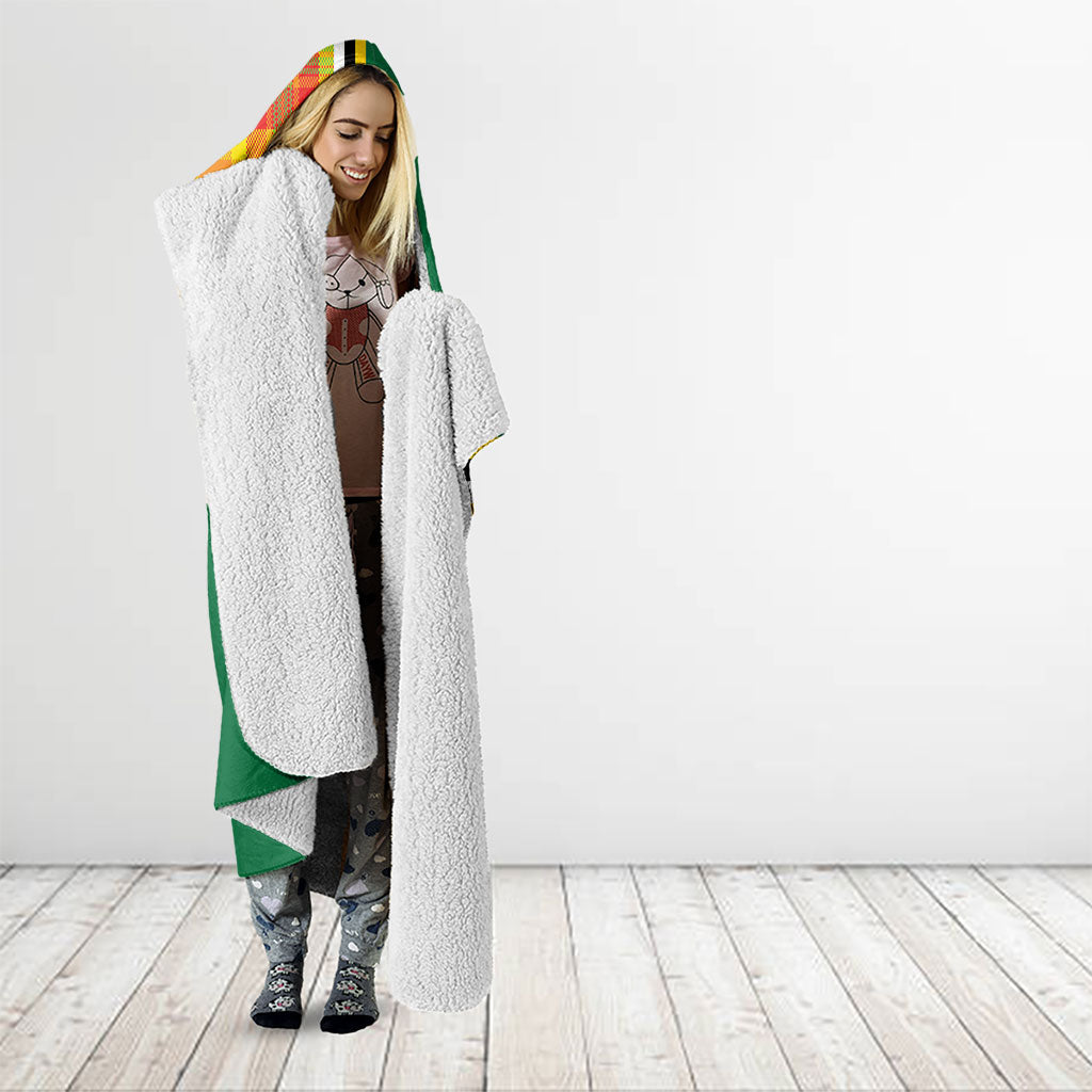 Dominica Creole Day Hooded Blanket Coat Of Arms Madras Plaid Pattern