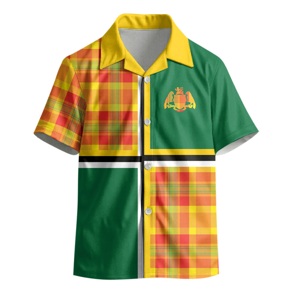 Dominica Creole Day Kid Hawaiian Shirt Coat Of Arms Madras Plaid Pattern