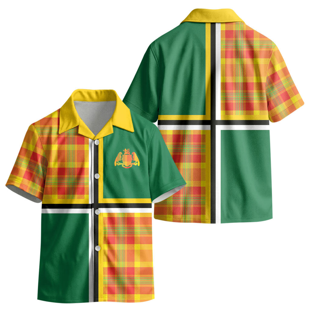 Dominica Creole Day Kid Hawaiian Shirt Coat Of Arms Madras Plaid Pattern