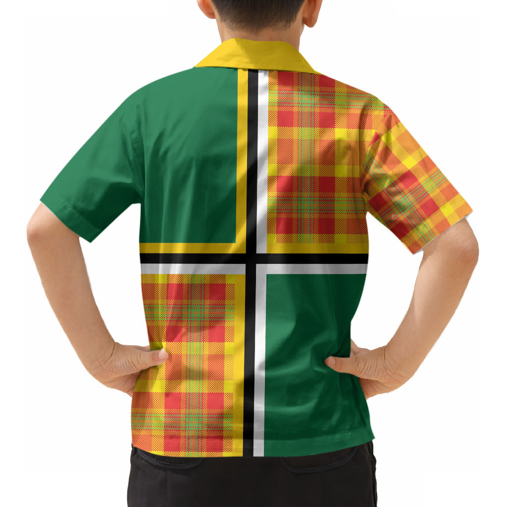 Dominica Creole Day Kid Hawaiian Shirt Coat Of Arms Madras Plaid Pattern