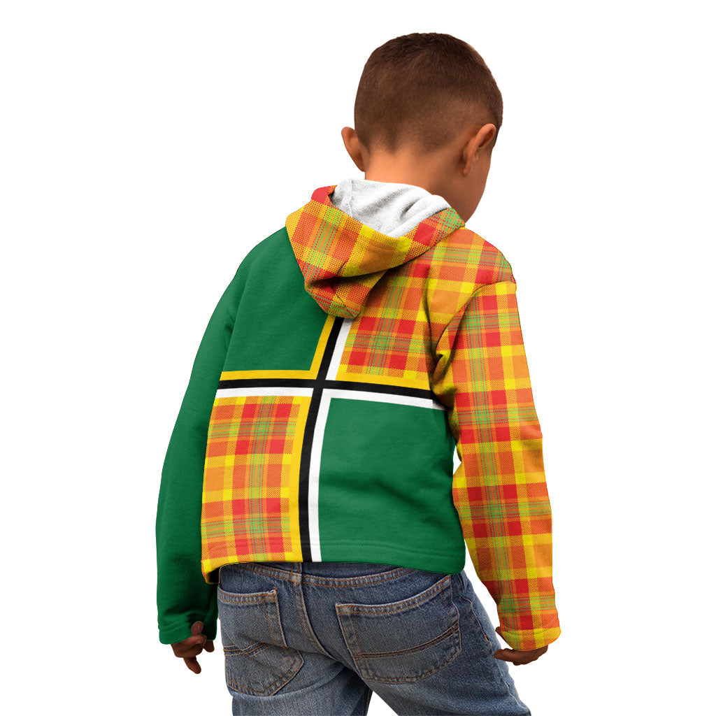 Dominica Creole Day Kid Hoodie Coat Of Arms Madras Plaid Pattern