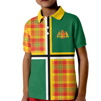 Dominica Creole Day Kid Polo Shirt Coat Of Arms Madras Plaid Pattern