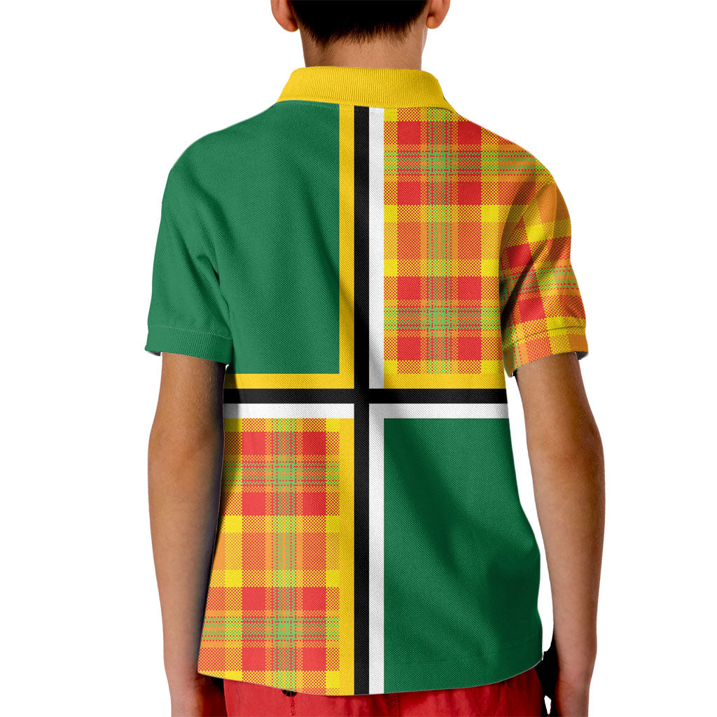 Dominica Creole Day Kid Polo Shirt Coat Of Arms Madras Plaid Pattern
