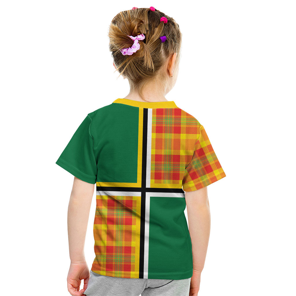Dominica Creole Day Kid T Shirt Coat Of Arms Madras Plaid Pattern