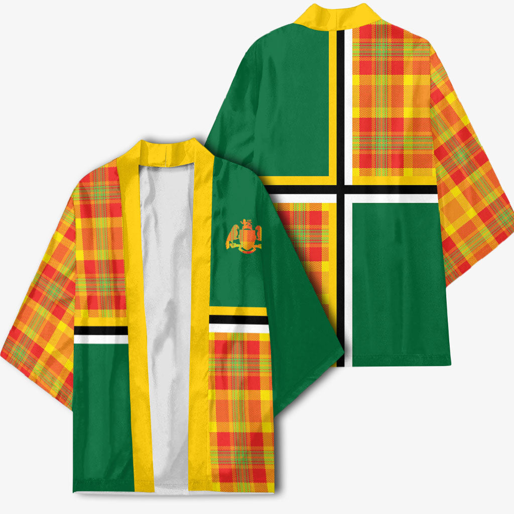 Dominica Creole Day Kimono Coat Of Arms Madras Plaid Pattern