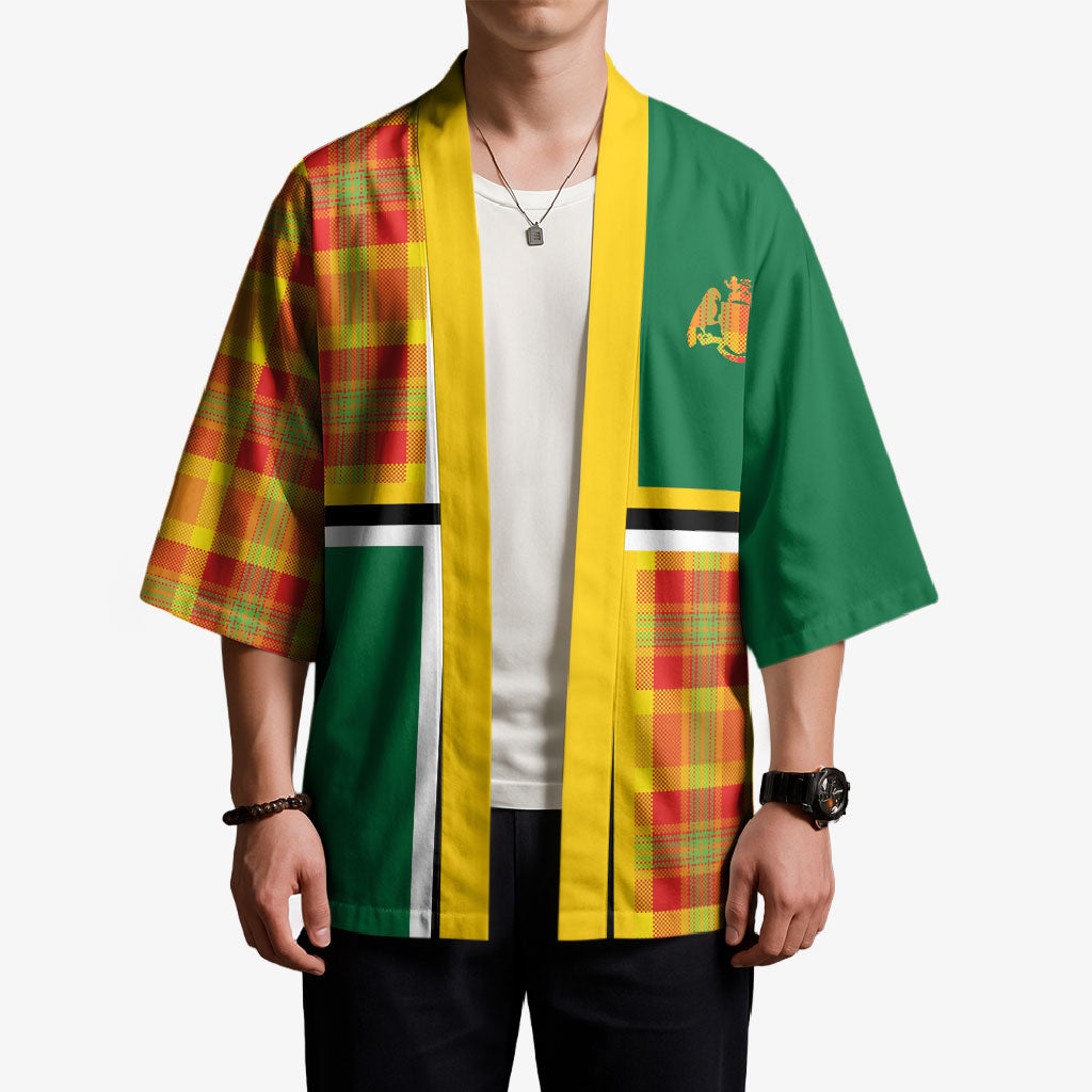 Dominica Creole Day Kimono Coat Of Arms Madras Plaid Pattern