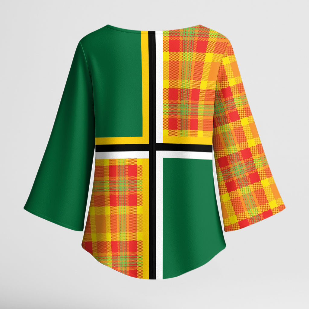 Dominica Creole Day Kimono Sleeve Blouse Coat Of Arms Madras Plaid Pattern