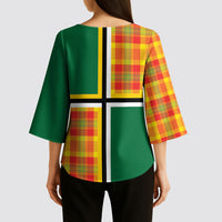 Dominica Creole Day Kimono Sleeve Blouse Coat Of Arms Madras Plaid Pattern
