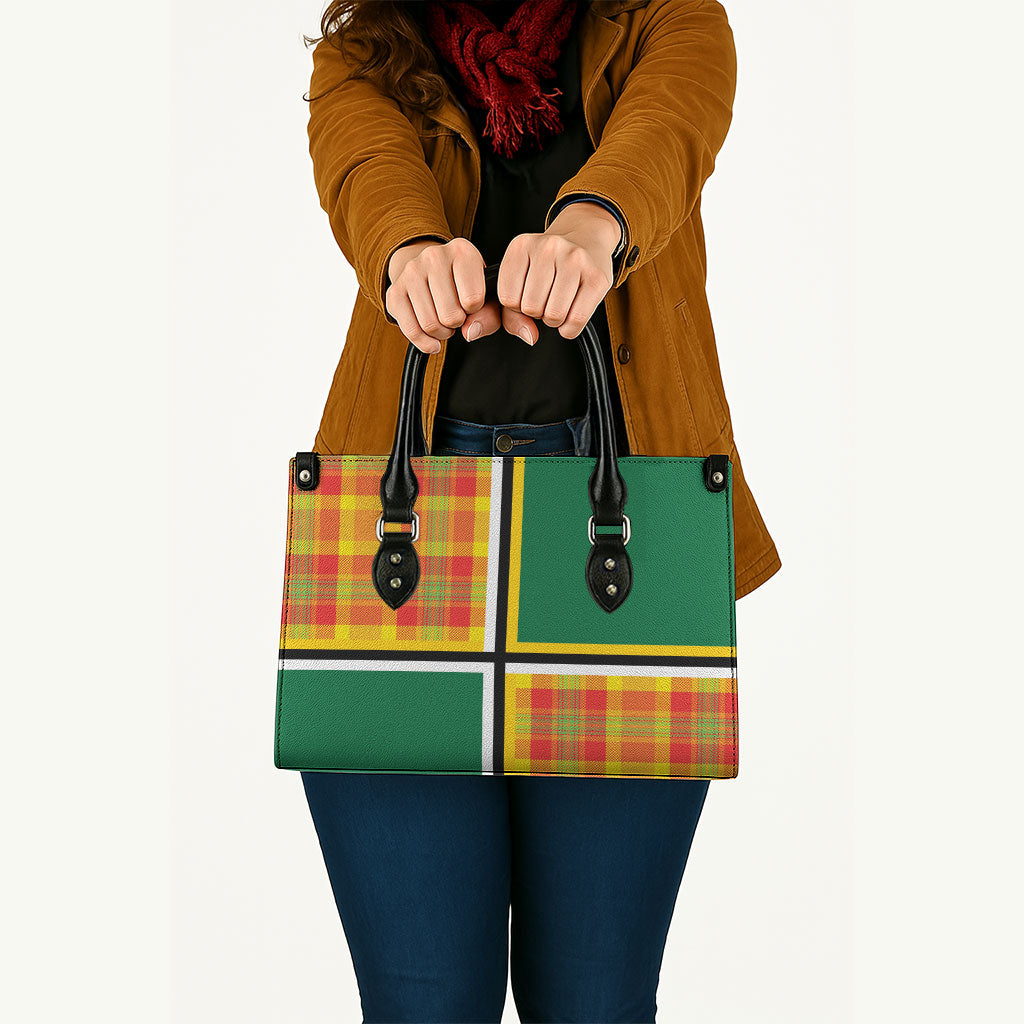Dominica Creole Day Leather Bag Coat Of Arms Madras Plaid Pattern