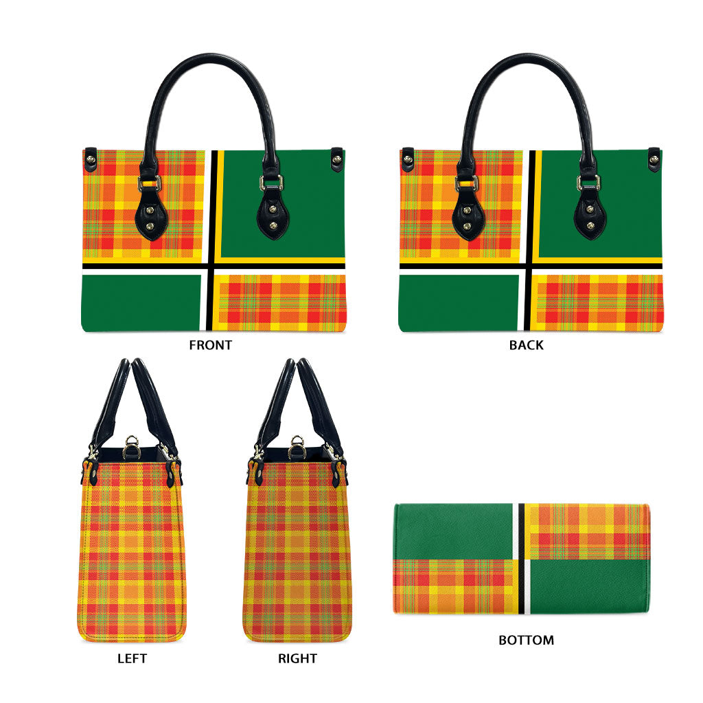 Dominica Creole Day Leather Bag Coat Of Arms Madras Plaid Pattern