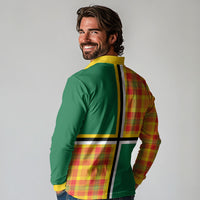 Dominica Creole Day Long Sleeve Polo Shirt Coat Of Arms Madras Plaid Pattern
