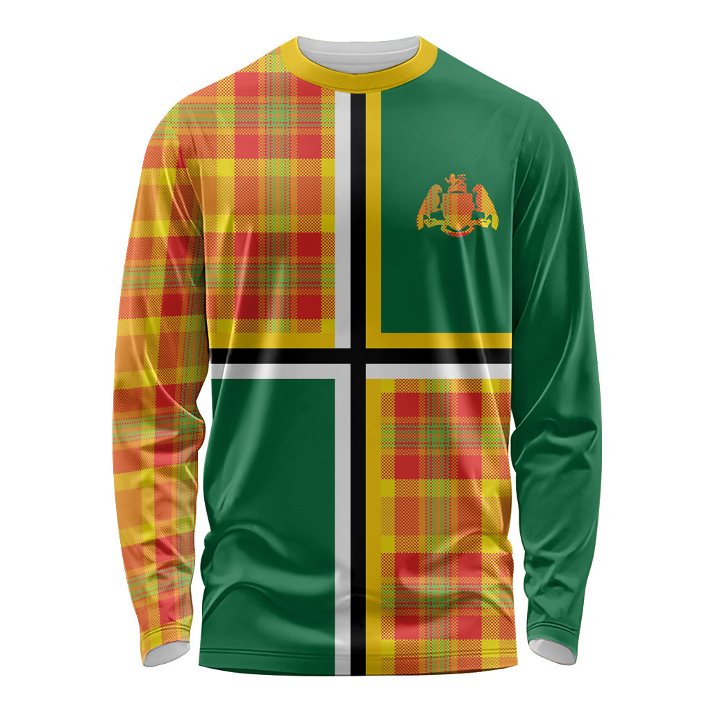 Dominica Creole Day Long Sleeve Shirt Coat Of Arms Madras Plaid Pattern