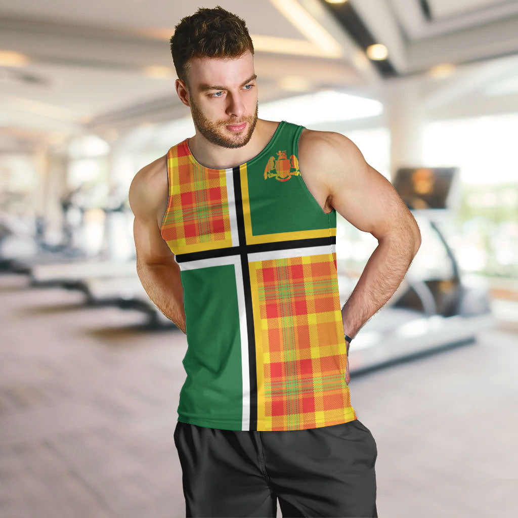 Dominica Creole Day Men Tank Top Coat Of Arms Madras Plaid Pattern