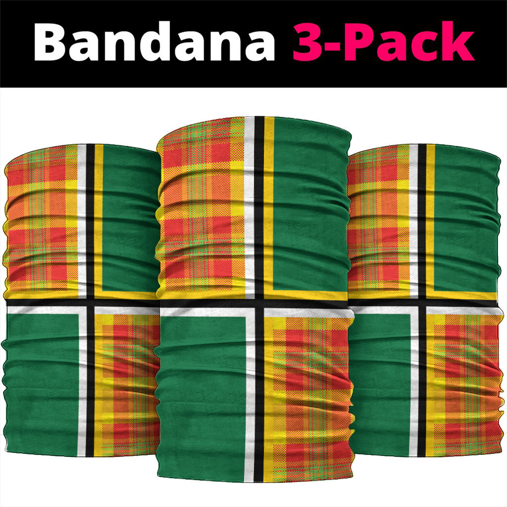 Dominica Creole Day Neck Gaiter Coat Of Arms Madras Plaid Pattern
