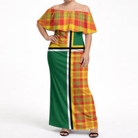 Dominica Creole Day Off Shoulder Maxi Dress Coat Of Arms Madras Plaid Pattern