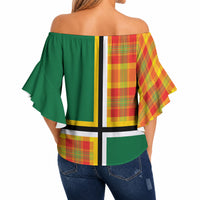 Dominica Creole Day Off Shoulder Wrap Waist Top Coat Of Arms Madras Plaid Pattern
