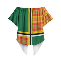 Dominica Creole Day Off Shoulder Wrap Waist Top Coat Of Arms Madras Plaid Pattern