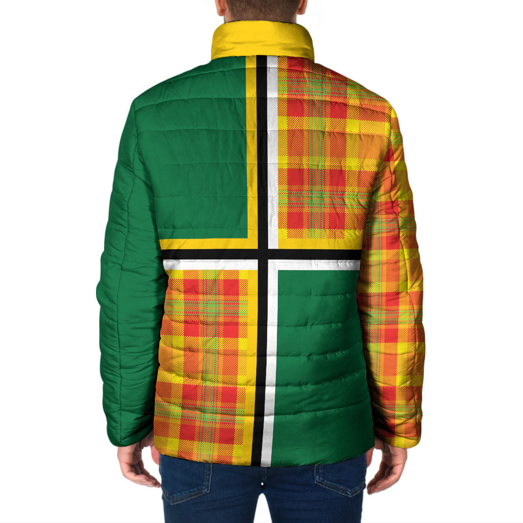 Dominica Creole Day Padded Jacket Coat Of Arms Madras Plaid Pattern