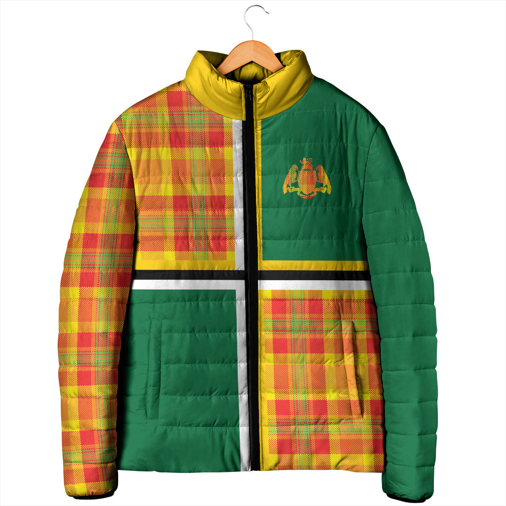 Dominica Creole Day Padded Jacket Coat Of Arms Madras Plaid Pattern