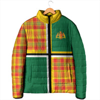 Dominica Creole Day Padded Jacket Coat Of Arms Madras Plaid Pattern