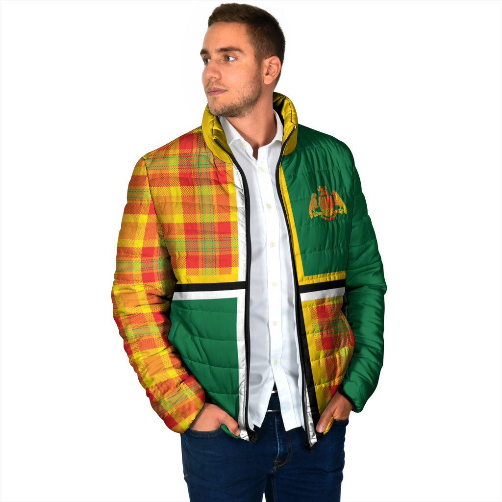 Dominica Creole Day Padded Jacket Coat Of Arms Madras Plaid Pattern