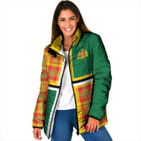 Dominica Creole Day Padded Jacket Coat Of Arms Madras Plaid Pattern