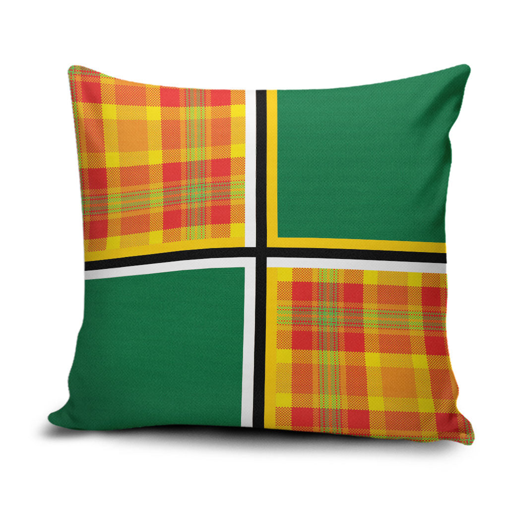 Dominica Creole Day Pillow Cover Coat Of Arms Madras Plaid Pattern