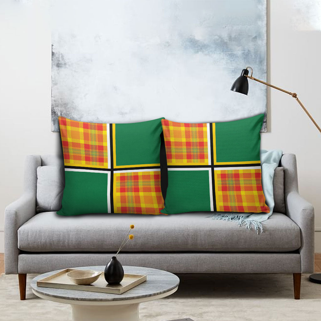 Dominica Creole Day Pillow Cover Coat Of Arms Madras Plaid Pattern