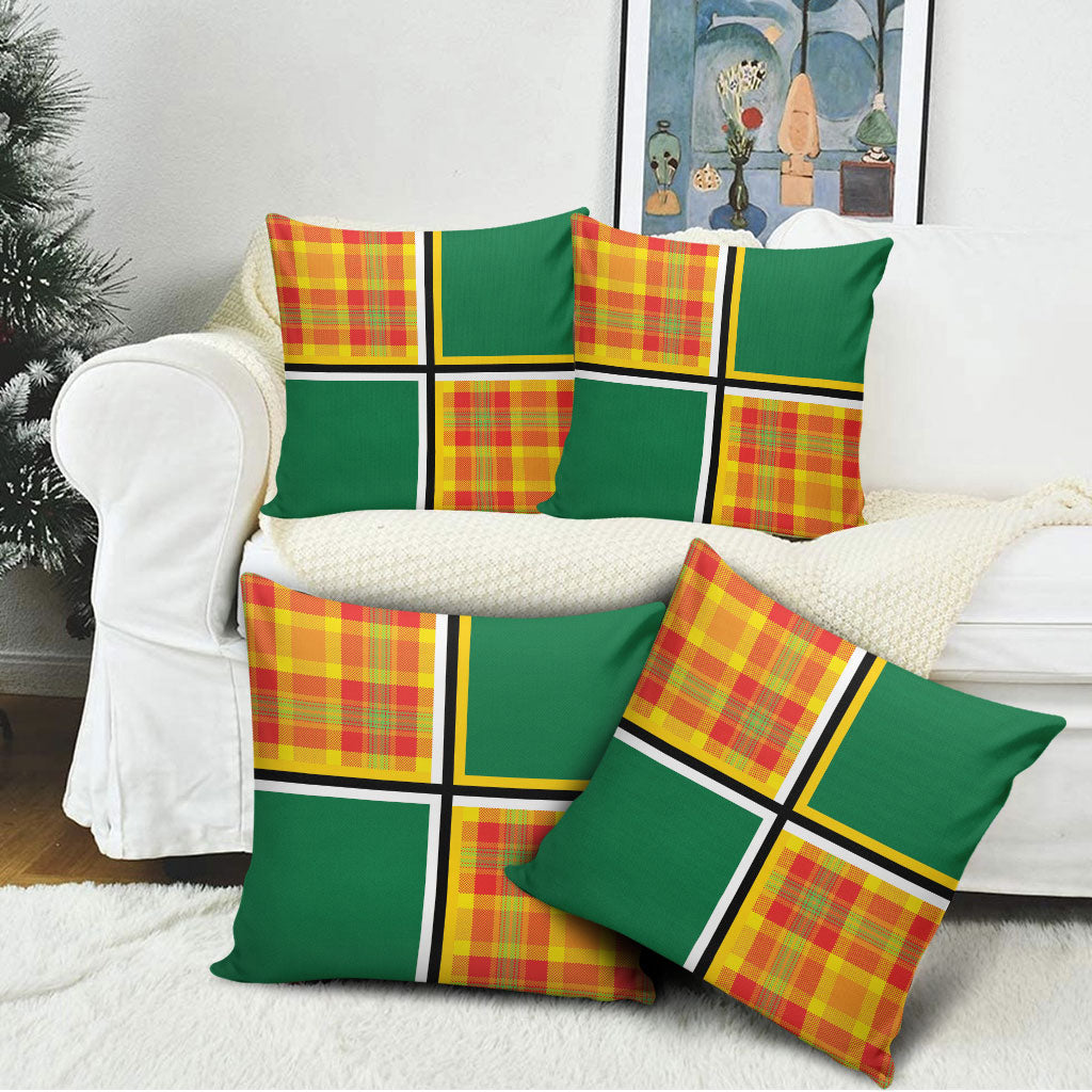Dominica Creole Day Pillow Cover Coat Of Arms Madras Plaid Pattern