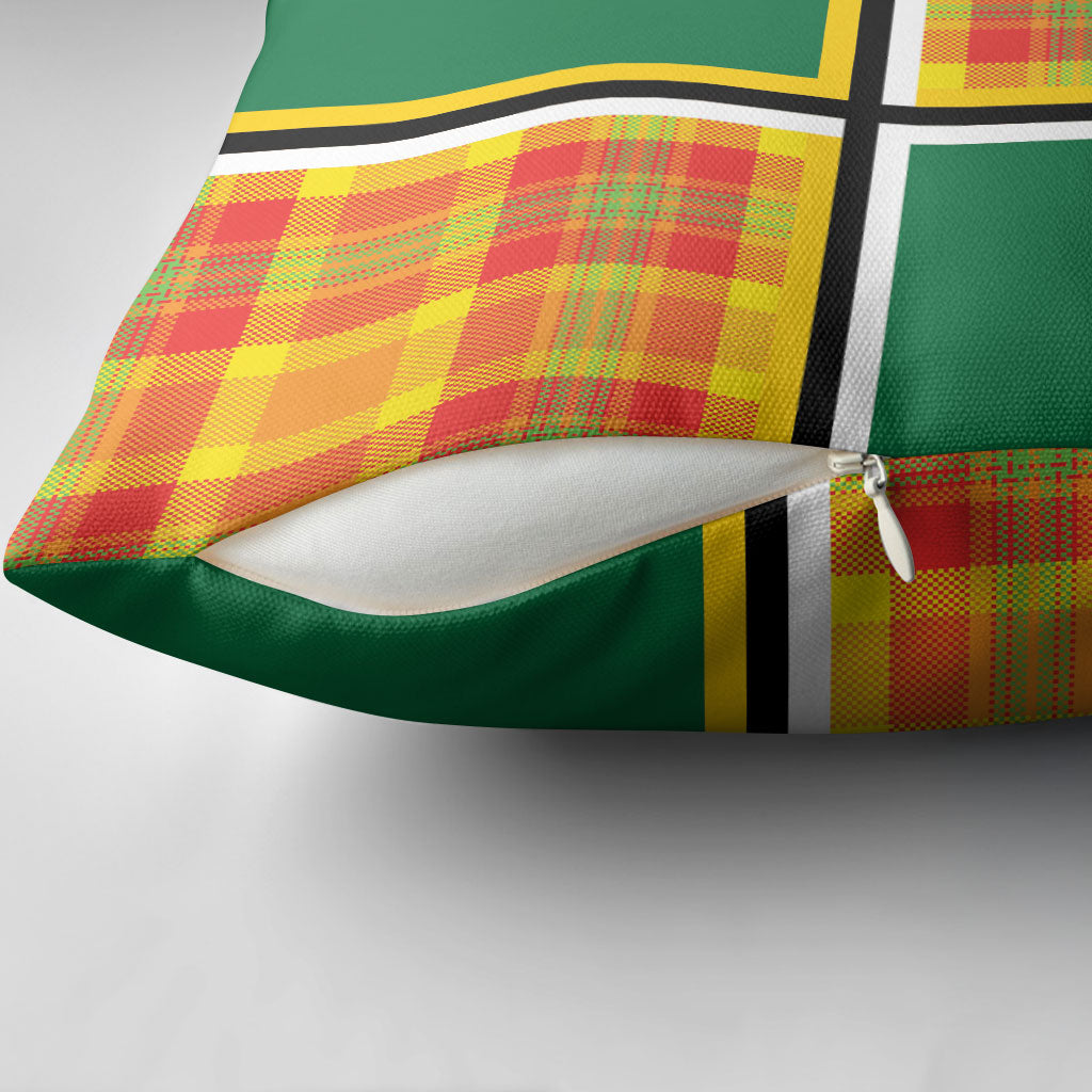 Dominica Creole Day Pillow Cover Coat Of Arms Madras Plaid Pattern