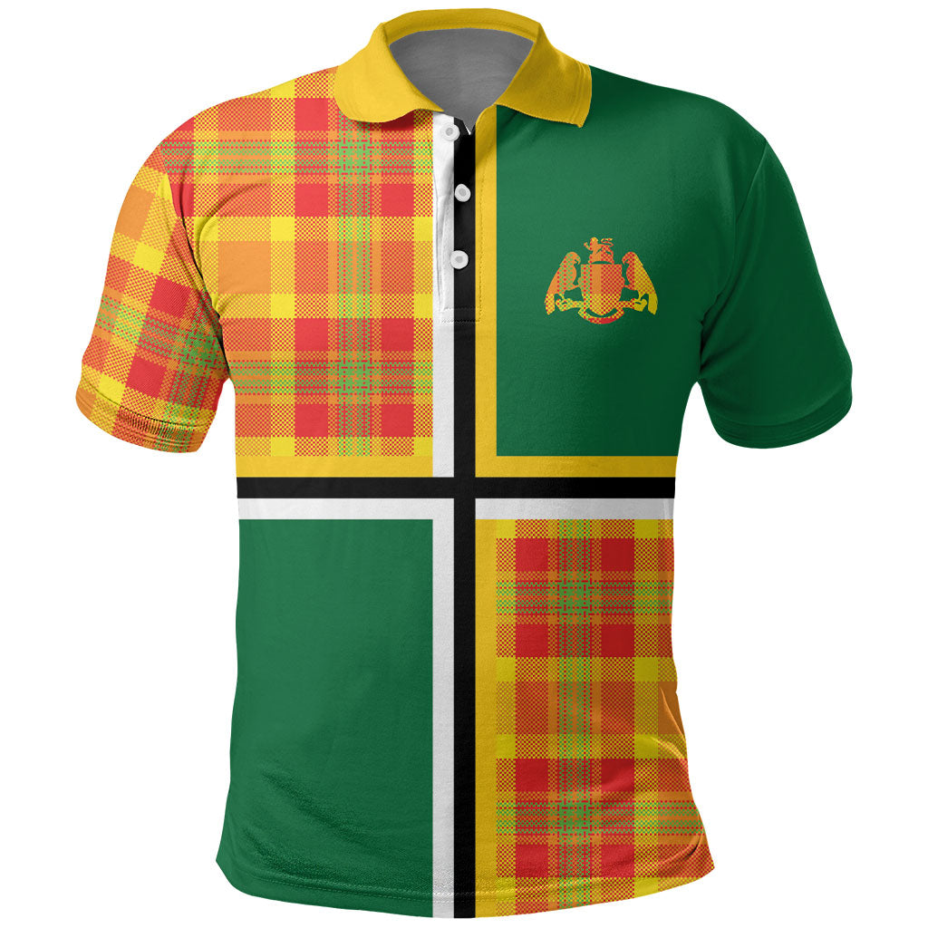 Dominica Creole Day Polo Shirt Coat Of Arms Madras Plaid Pattern