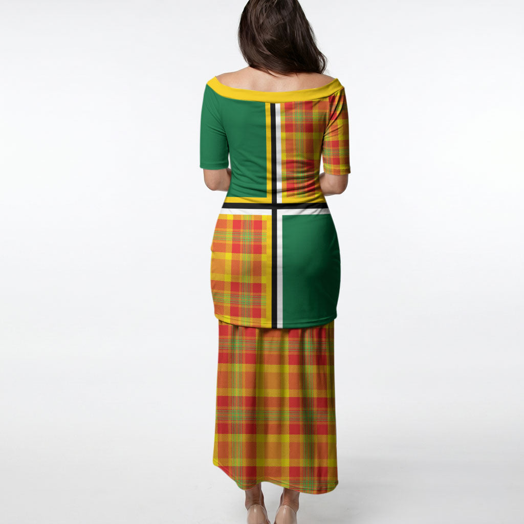 Dominica Creole Day Puletasi Coat Of Arms Madras Plaid Pattern