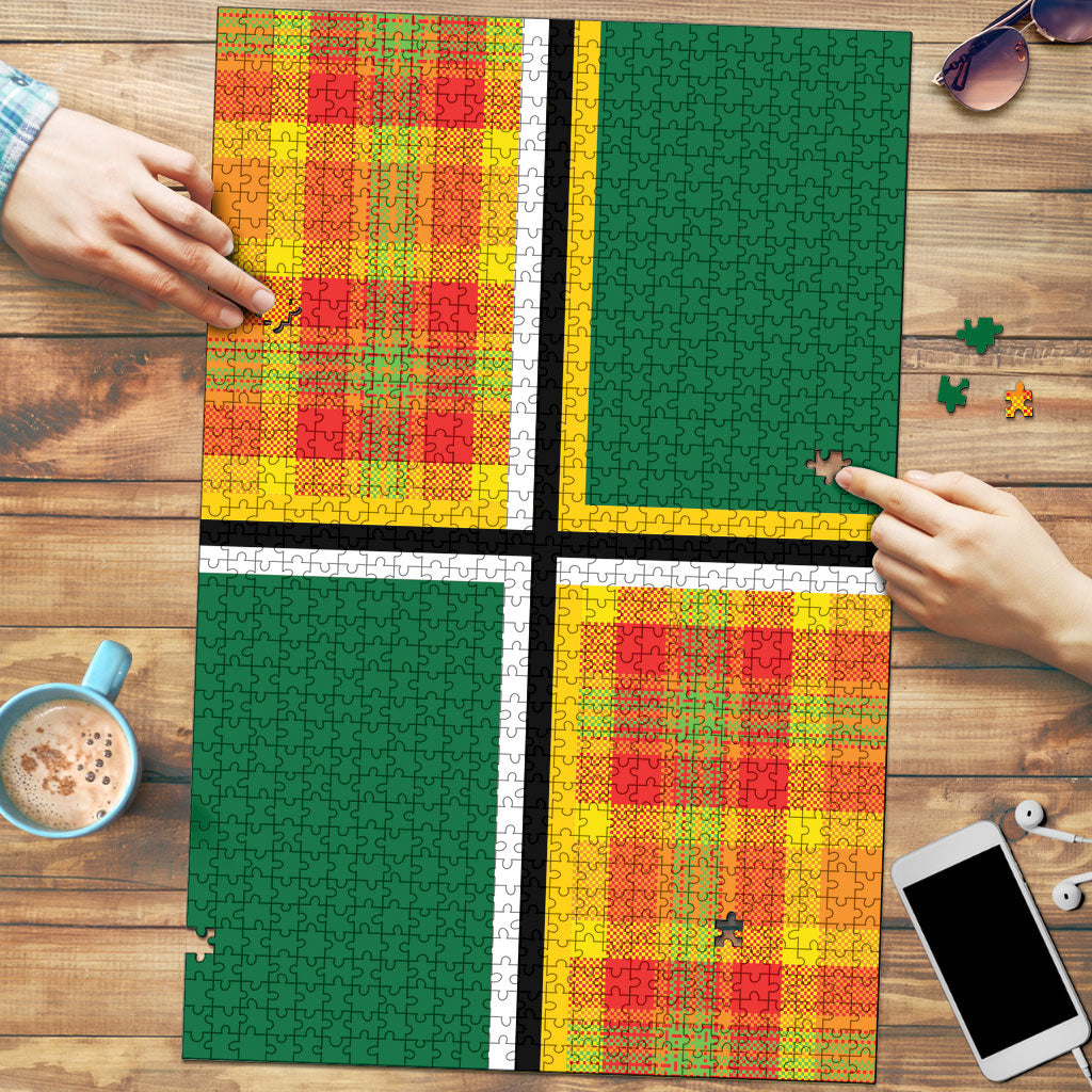 Dominica Creole Day Puzzle Coat Of Arms Madras Plaid Pattern