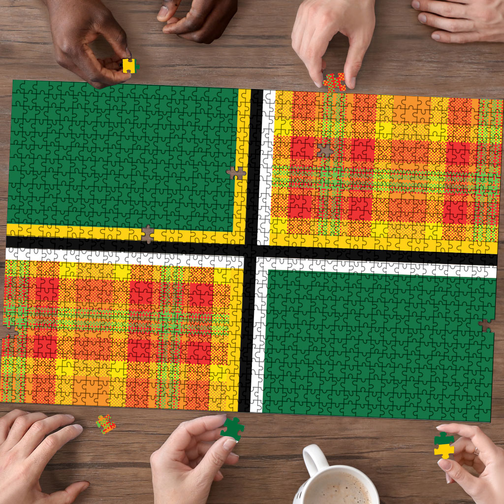 Dominica Creole Day Puzzle Coat Of Arms Madras Plaid Pattern