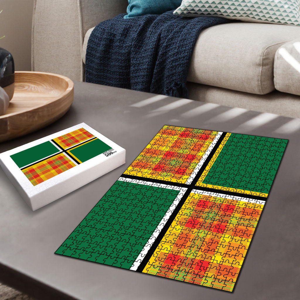 Dominica Creole Day Puzzle Coat Of Arms Madras Plaid Pattern