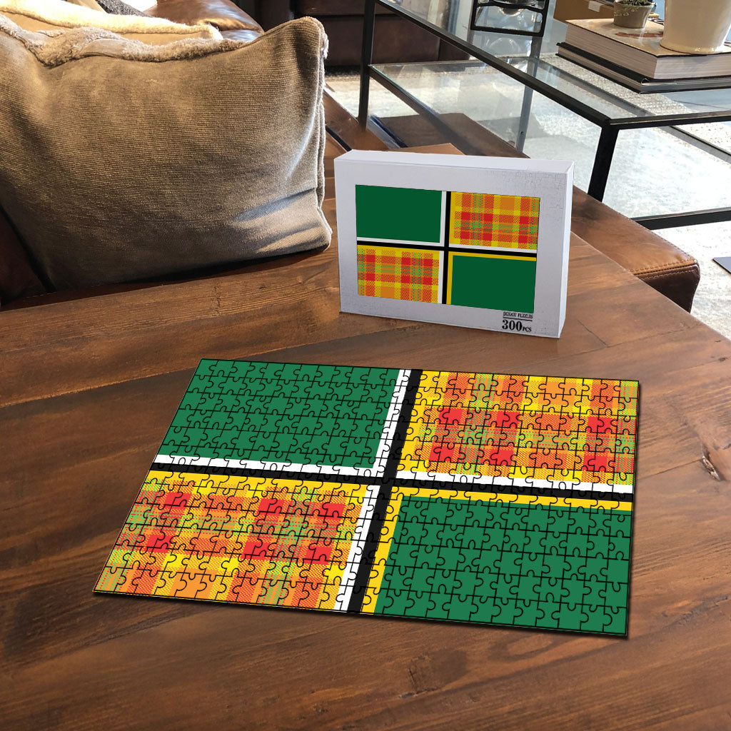 Dominica Creole Day Puzzle Coat Of Arms Madras Plaid Pattern