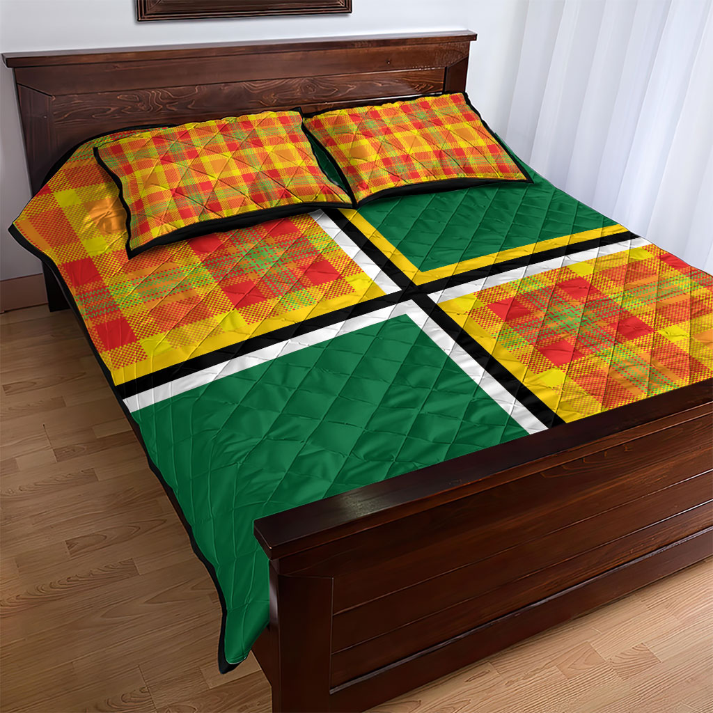 Dominica Creole Day Quilt Bed Set Coat Of Arms Madras Plaid Pattern